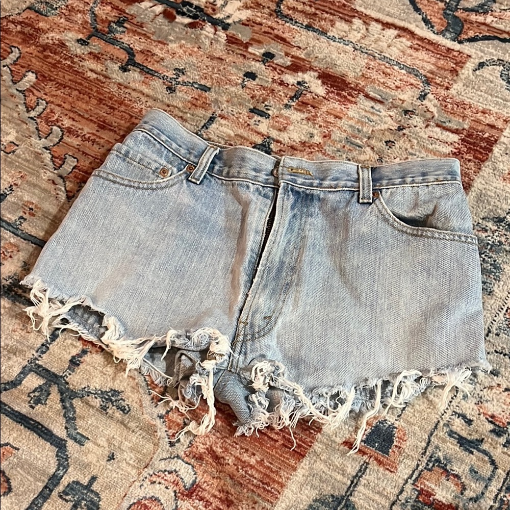 Distressed Light Blue Denim Shorts